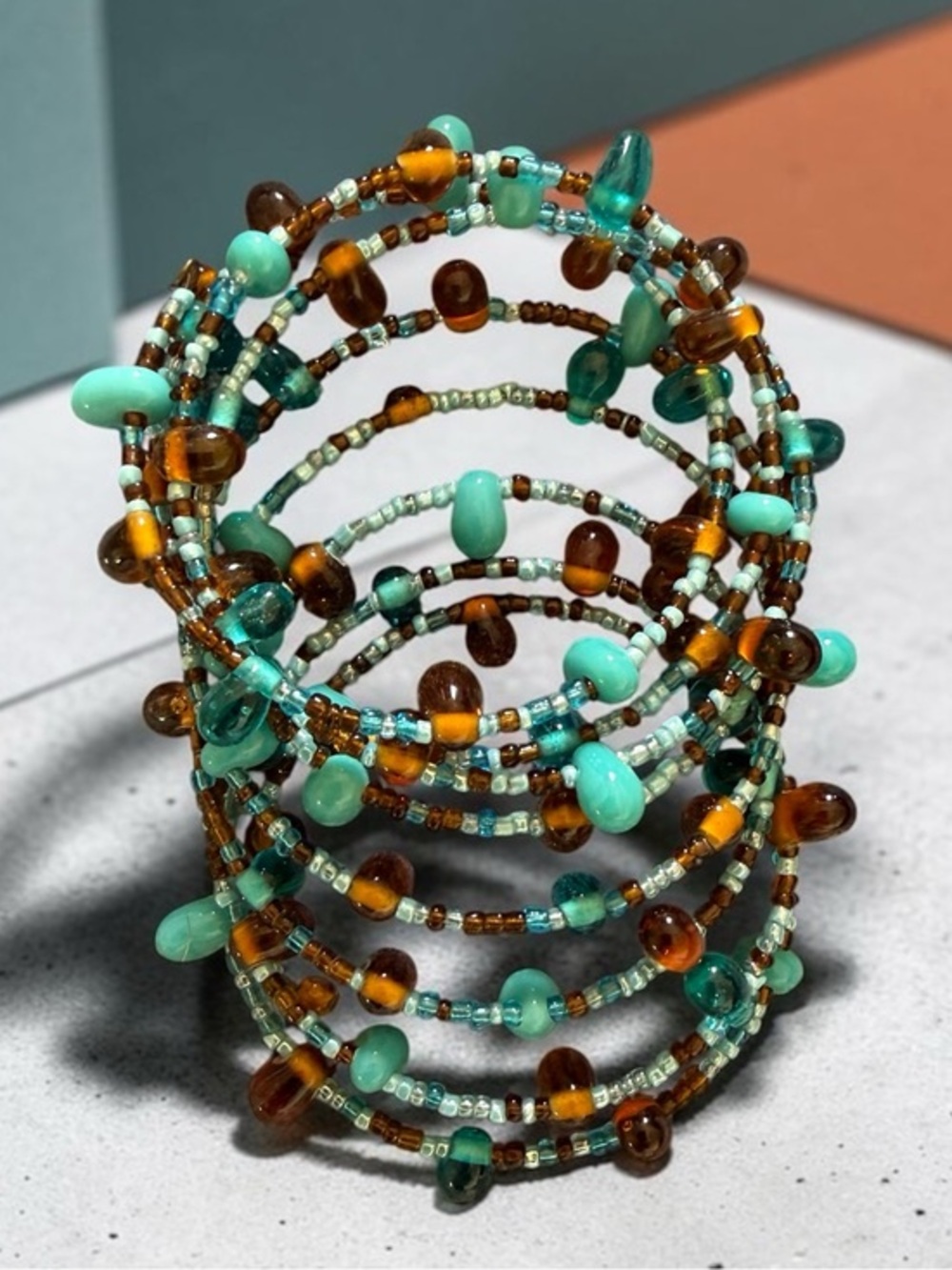 🫶🏻 Beaded Coil Bracelet in Turquoise and Amber